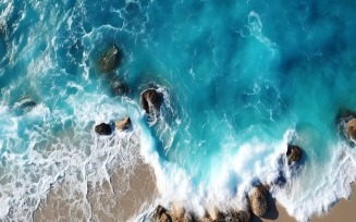 Beach scene waves surf with blue ocean sea island Aereal 030