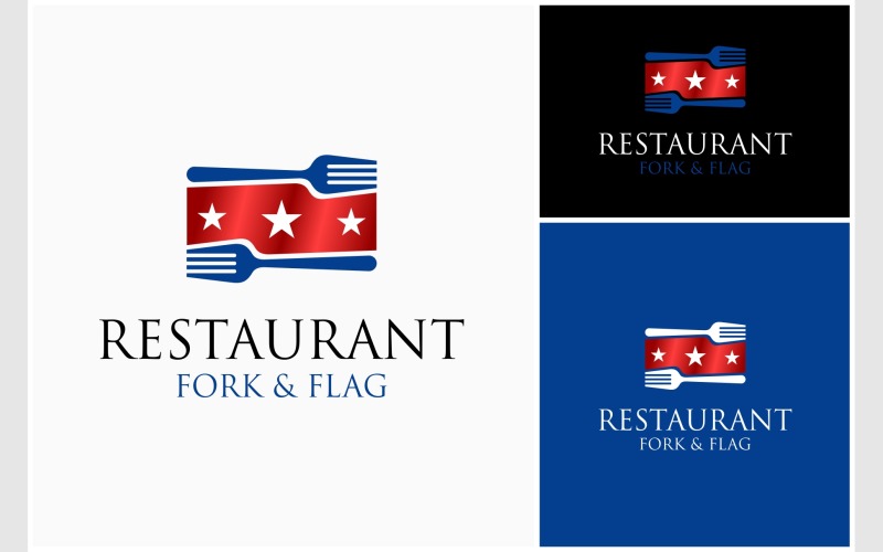 Fork Flag Restaurant Luxury Logo Logo Template