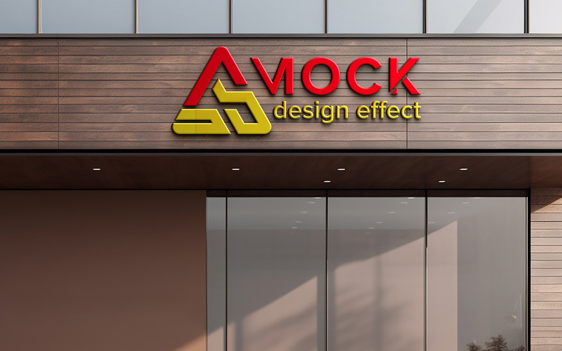 3d chrome logo mockup brown facade sign Product Mockup