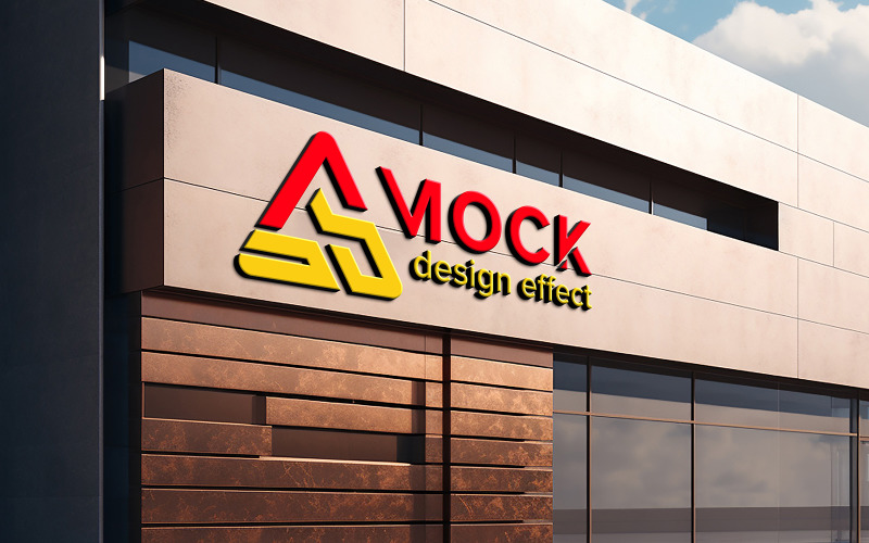 3d chrome logo mockup white facade sign shop Product Mockup