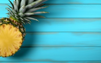Pineapple on light blue wooden background 001