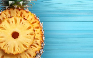 Pineapple on light blue wooden background 002