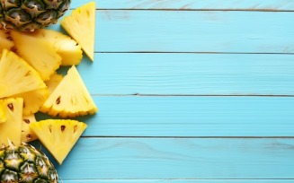 Pineapple on light blue wooden background 010