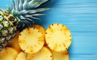 Pineapple on light blue wooden background 011