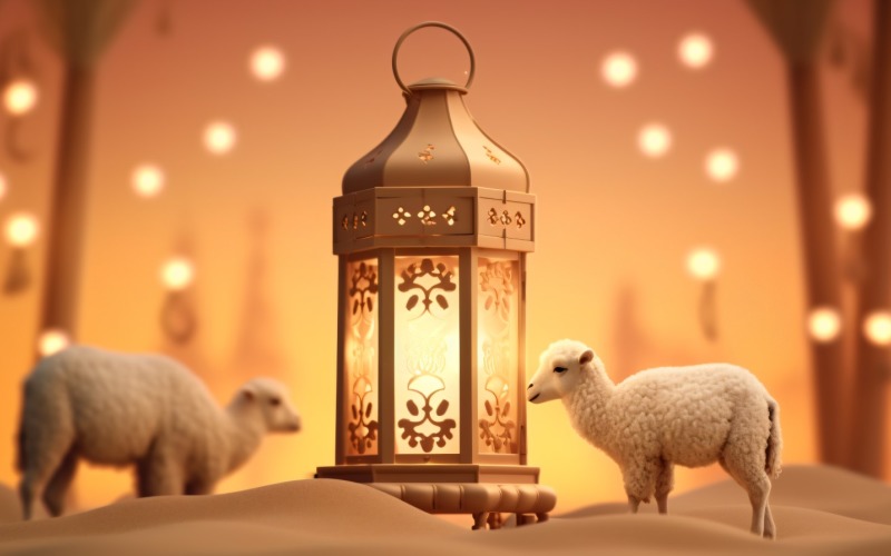 sheep on desert with lantern Islamic art in the background 05 Illustration