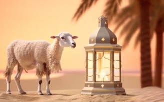 sheep on desert with lantern Islamic art in the background 10
