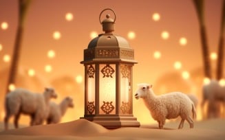 sheep on desert with lantern Islamic art in the background 12