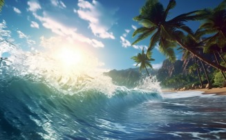 Beach scene waves surf with blue ocean sea island 044