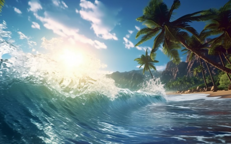 Beach scene waves surf with blue ocean sea island 044 Illustration