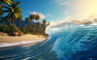 Beach scene waves surf with blue ocean sea island 045