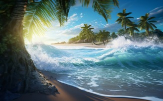 Beach scene waves surf with blue ocean sea island 0556