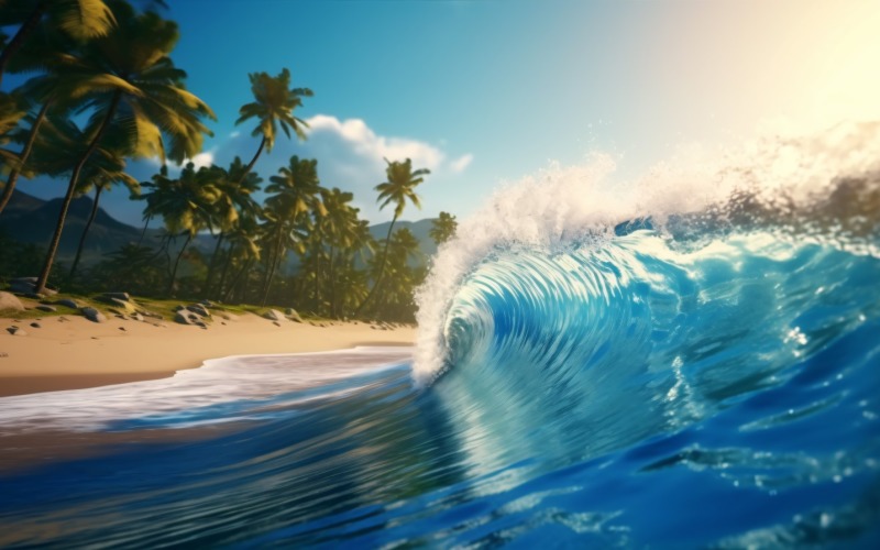 Beach scene waves surf with blue ocean sea island 057 Illustration