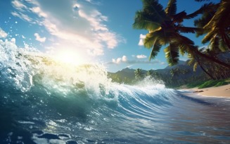 Beach scene waves surf with blue ocean sea island 059
