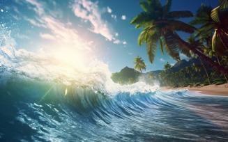 Beach scene waves surf with blue ocean sea island 060
