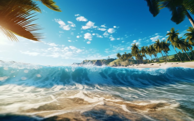 Beach scene waves surf with blue ocean sea island 061 Illustration