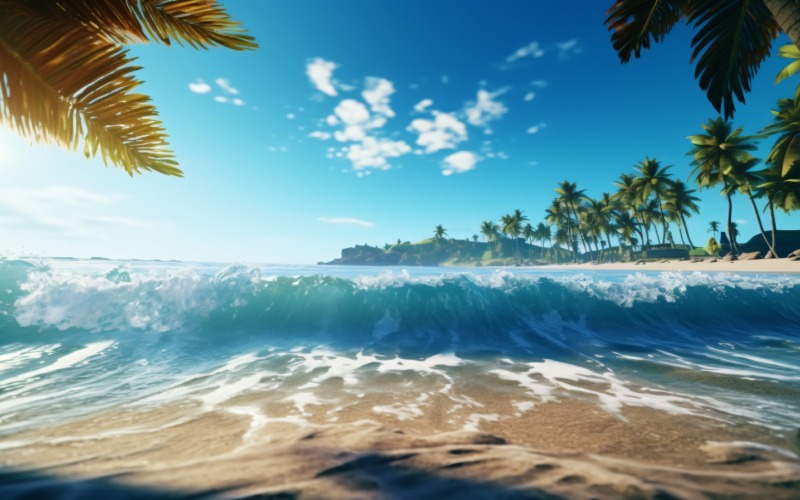 Beach scene waves surf with blue ocean sea island 064 Illustration