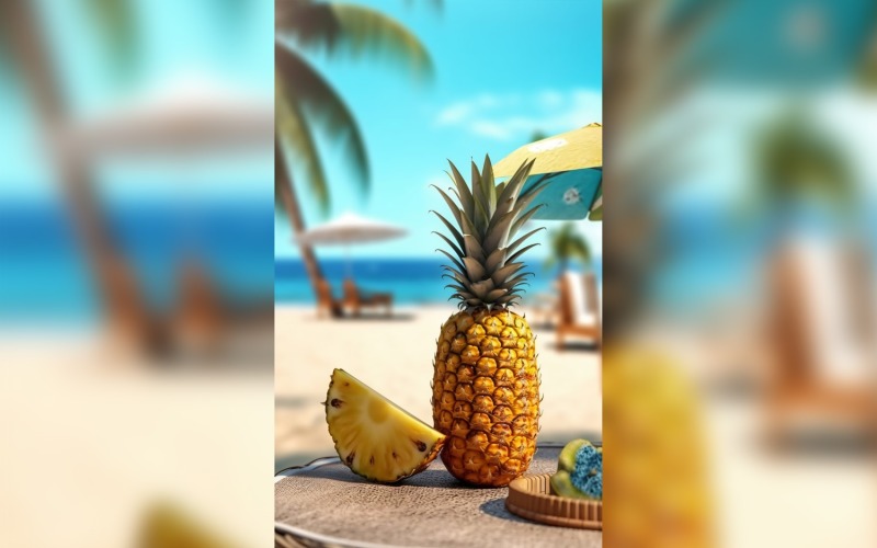 pineapple drink in cocktail glass and sand beach scene 115 Illustration