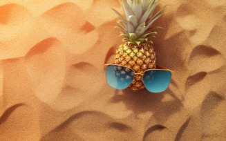 beach accessories hat sunglasses seashells and monstera leaf 162