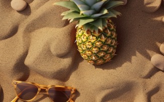 Halved pineapple and a sunglass kept on the sand 165