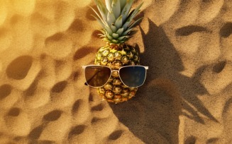 Halved pineapple and a sunglass kept on the sand 170