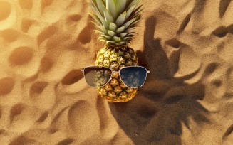 Halved pineapple and a sunglass kept on the sand 172