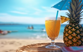 pineapple drink in cocktail glass and sand beach scene 116