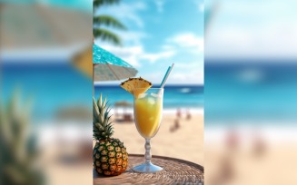 pineapple drink in cocktail glass and sand beach scene 123