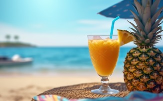 pineapple drink in cocktail glass and sand beach scene 127
