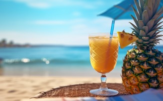 pineapple drink in cocktail glass and sand beach scene 130
