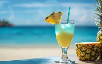 pineapple drink in cocktail glass and sand beach scene 133