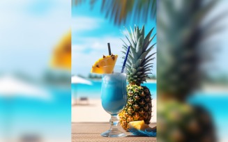 pineapple drink in cocktail glass and sand beach scene 134