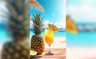 pineapple drink in cocktail glass and sand beach scene 135