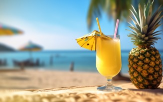 pineapple drink in cocktail glass and sand beach scene 143