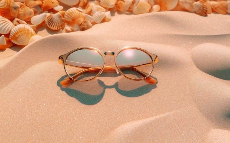 Sunglasses seashells and beach accessories on sandy beach 197 Illustration