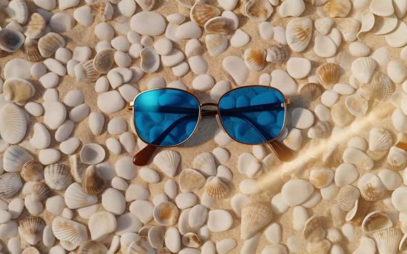 Sunglasses seashells and beach accessories on sandy beach 198 Illustration