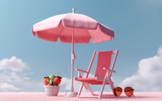 Beach summer Outdoor Beach chair with pink umbrella 238