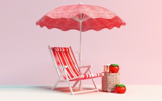Beach summer Outdoor Beach chair with pink umbrella 239
