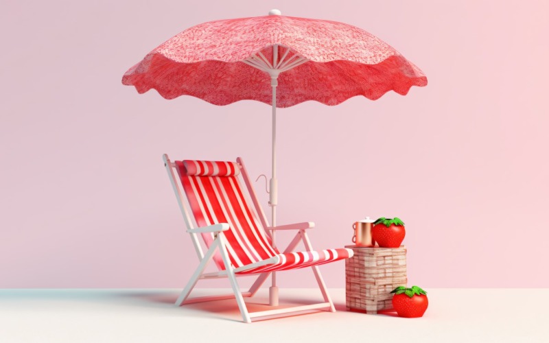 Beach summer Outdoor Beach chair with pink umbrella 239 Illustration