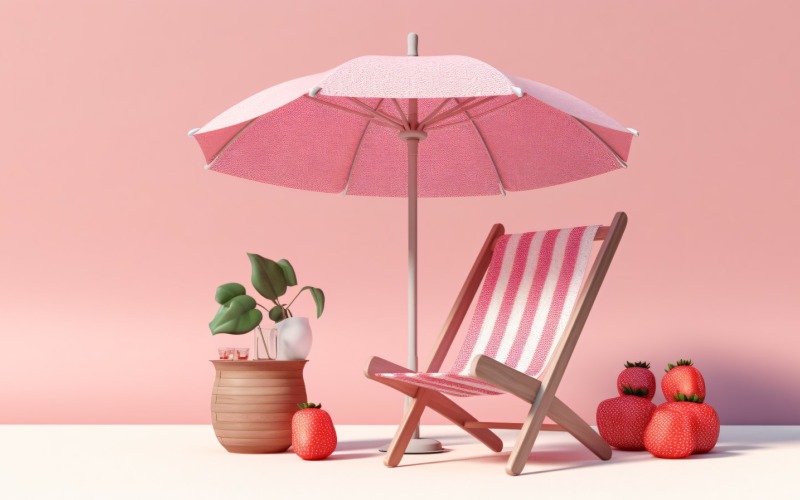 Beach summer Outdoor Beach chair with pink umbrella 241 Illustration