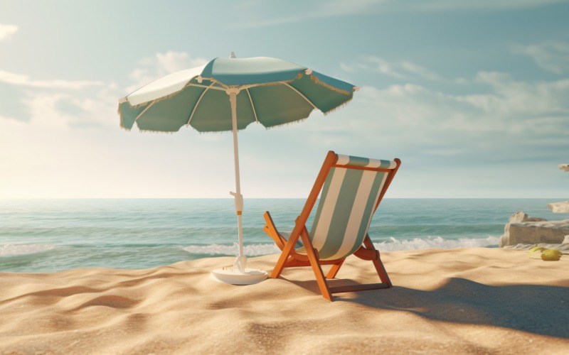 Beach summer Outdoor Beach chair with umbrella sunny day 226 Illustration