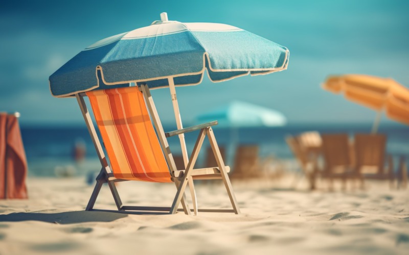 Beach summer Outdoor Beach chair with umbrella sunny day 254 Illustration