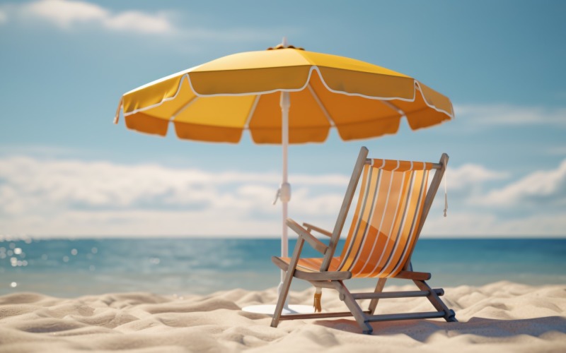 Beach summer Outdoor Beach chair with umbrella sunny day 255 Illustration