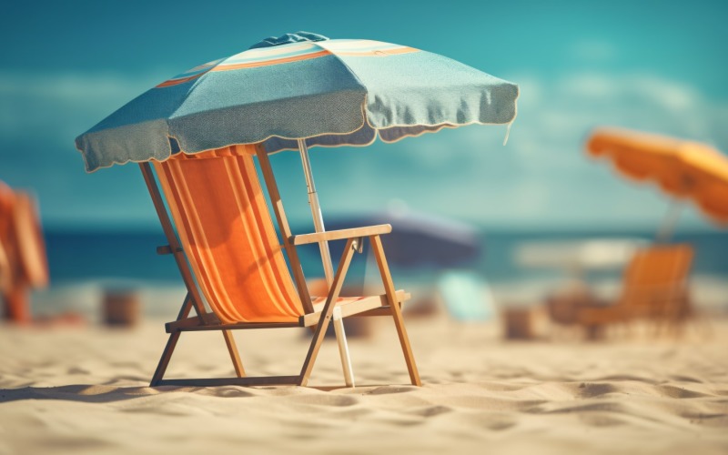 Beach summer Outdoor Beach chair with umbrella sunny day 261 Illustration