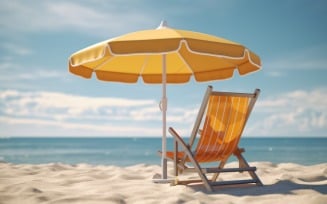 Beach summer Outdoor Beach chair with Yellow umbrella sunny day 259