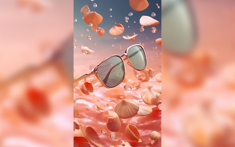 Beach sunglasses and seashells falling summer background 294 Illustration