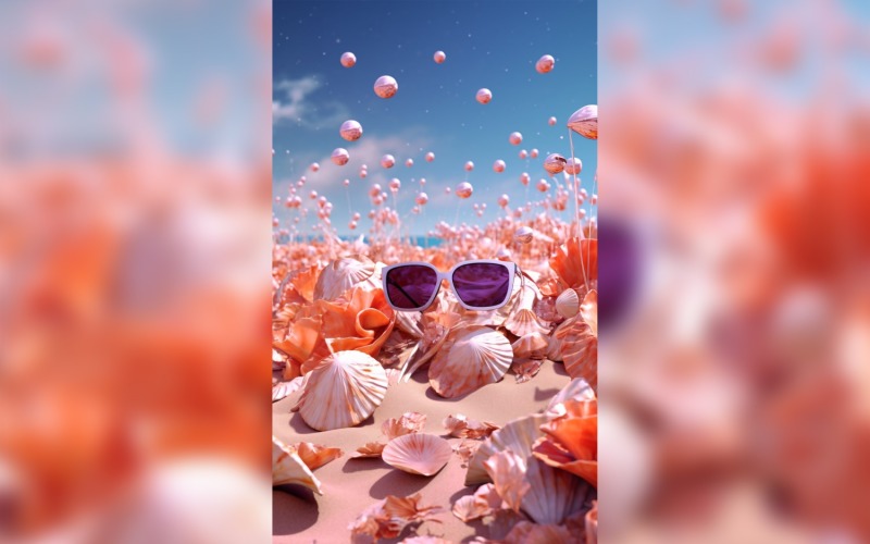 Beach sunglasses and seashells falling summer background 296 Illustration