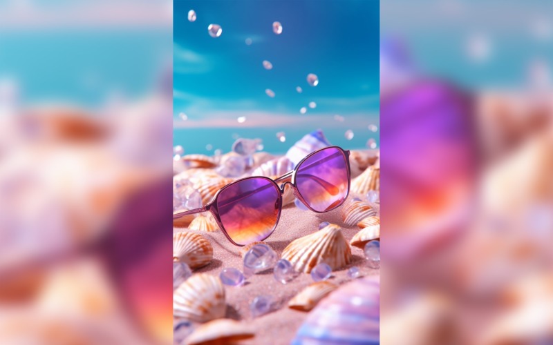 Beach sunglasses and seashells falling summer background 298 Illustration