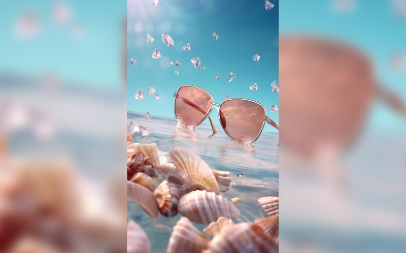 Beach sunglasses and seashells falling summer background292 Illustration