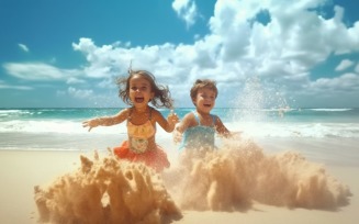 Kids playing with sand in beach scene 232