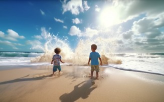 Kids playing with sand in beach scene 236